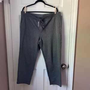 Gray with white pinstripe ankle pants.